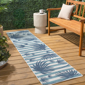 Veronica Classic Beach Stripe And Palm Leaf Indoor/Outdoor Area Rug